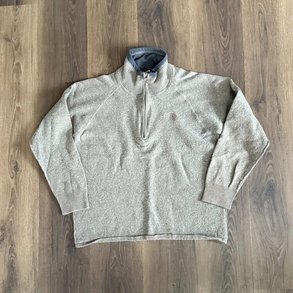 The North Face Quarter Zip Pullover Mens Large Tan Cotton Wool Blend Runs Small - Picture 1 of 6